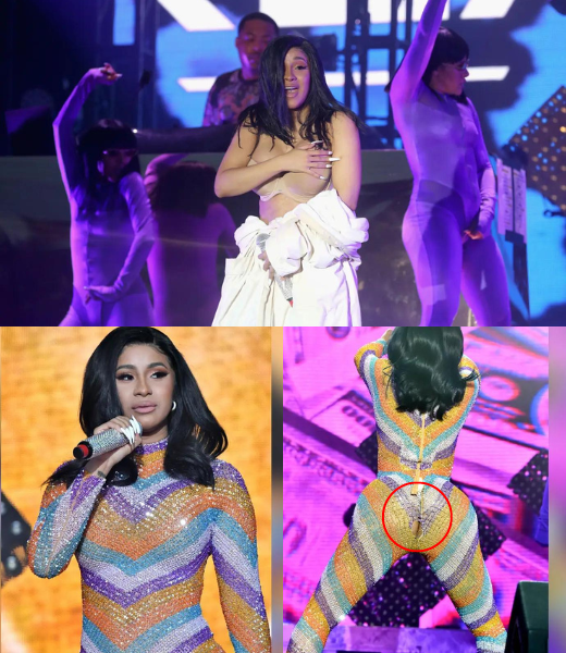 Wardrobe Malfunction Alert! Cardi B’s Rainbow Catsuit Splits Open During Electrifying Stage Leap!