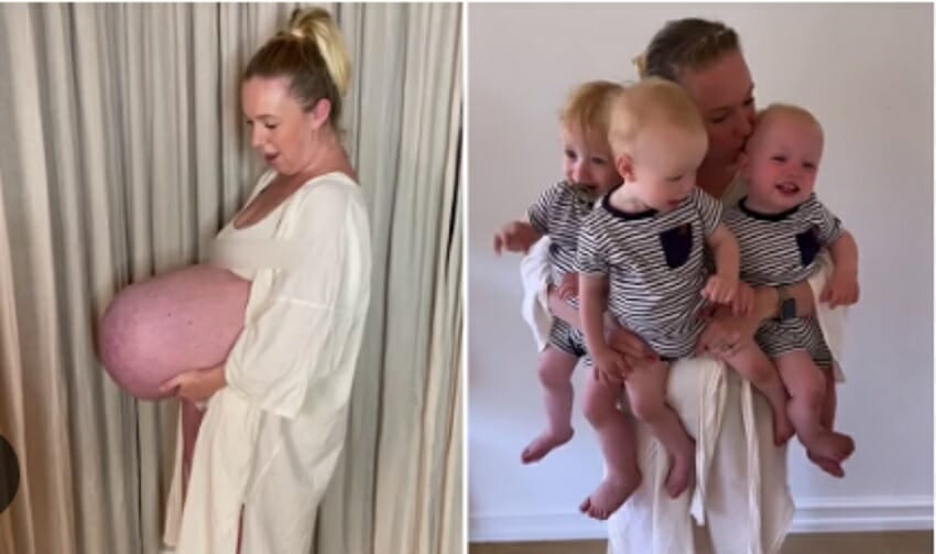 Triplets’ Mom Shares Shocking Pregnancy Belly Throwback, Unveiling Every Parent’s Unspoken Fear!