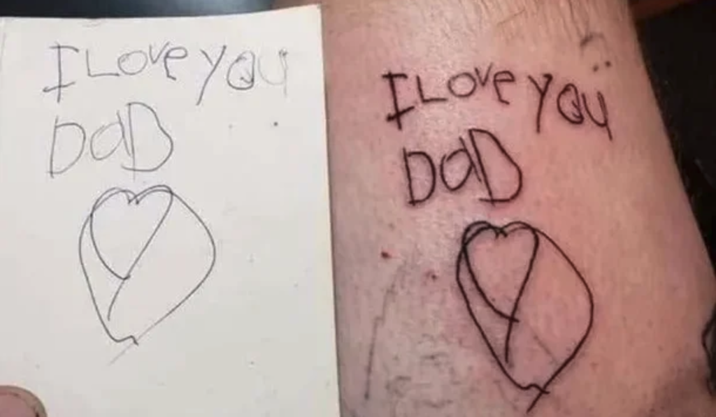 Dad whose little daughter died of cancer tattoos her last note on his body